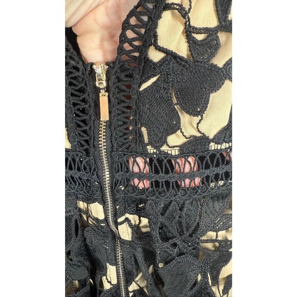 Romeo & Juliet BLACK/NUDE Floral Eyelet Lace Illusion A-line Mini Dress, size me - Picture 13 of 13